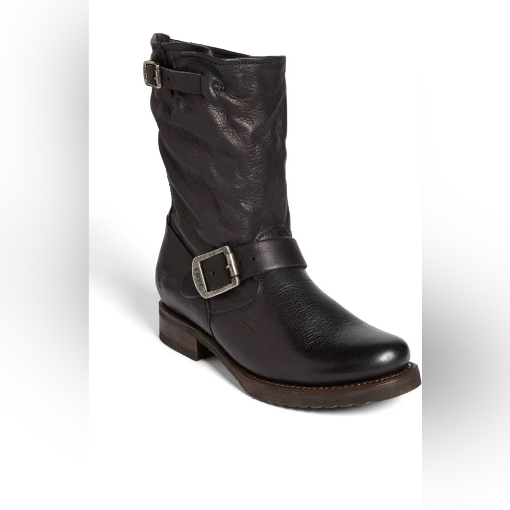 Frye Veronica Women’s 10B Short Slouch Leather Black Biker Riding Work Boots Y2K